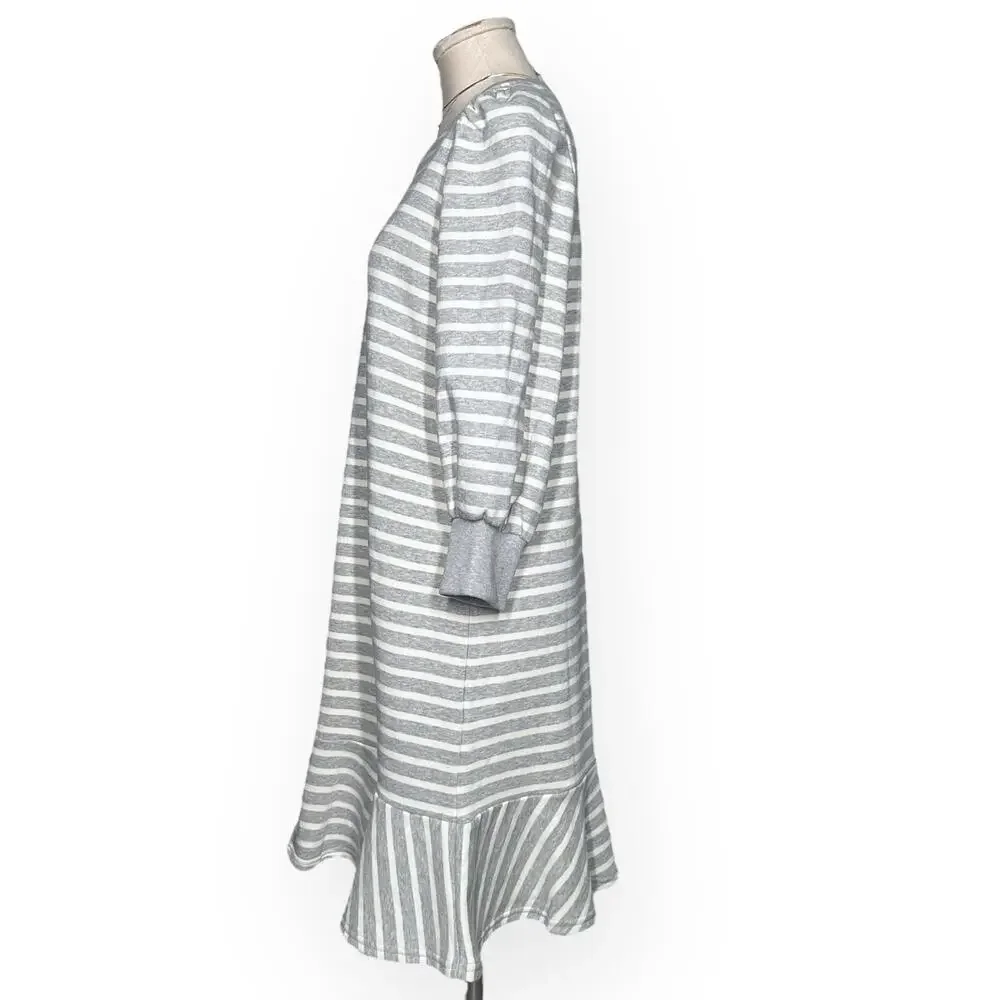 New $219 KATE SPADE Sailing Stripe Sweatshirt Dress Ruffle Flounce Sundress Gray